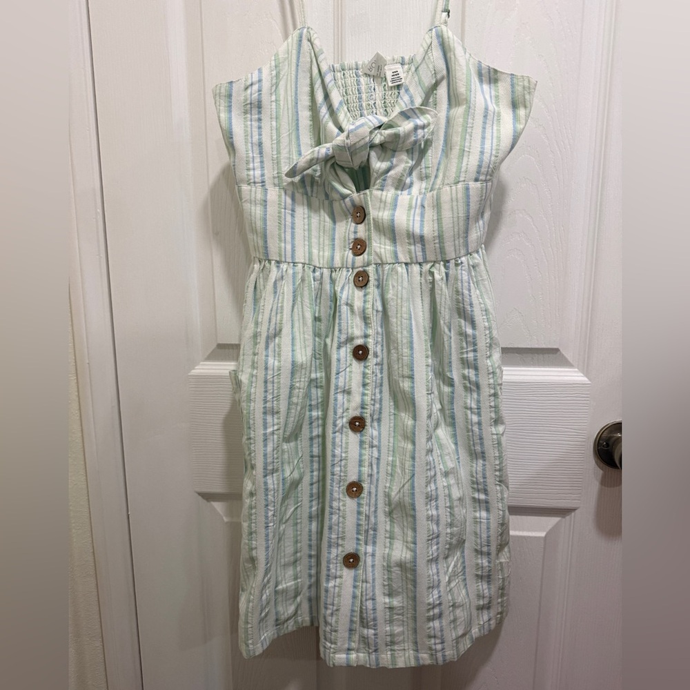 Roxy Green and Blue Striped Button-Front Dress